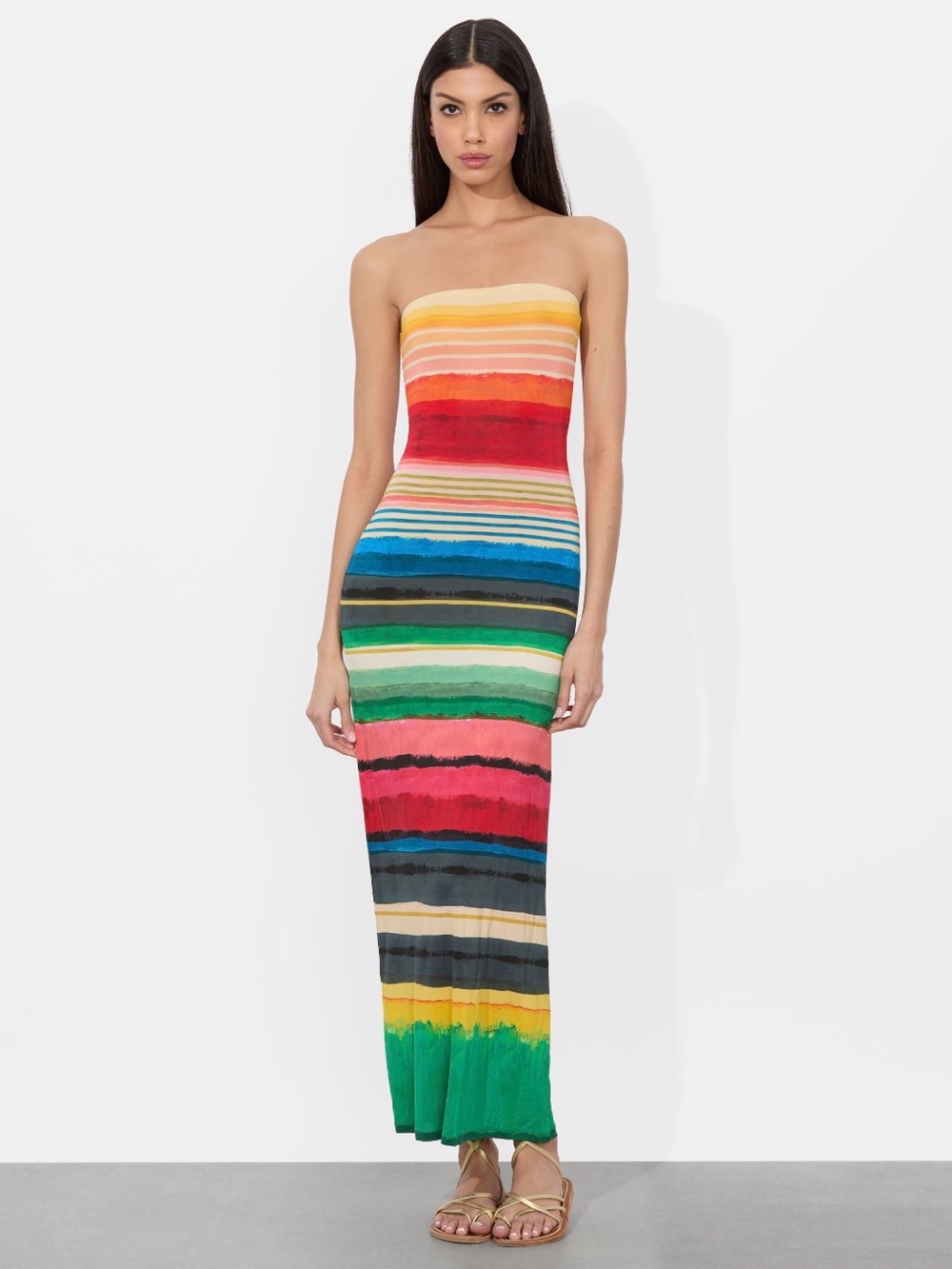 NWT Alice + Olivia Delora Strapless Maxi Dress in Rainbow Reef Sz 6